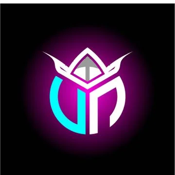 Initial minimalist U N Monogram logo letter with halloween edition mask vecto Stock Illustration