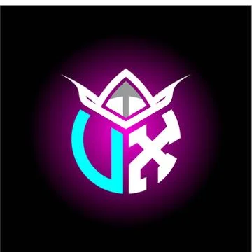 Initial minimalist U X Monogram logo letter with halloween edition mask vecto Illustrazione stock