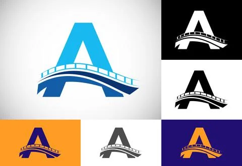 Initial A monogram letter alphabet with bridge sign. Abstract bridge logo d.. Ilustración de archivo