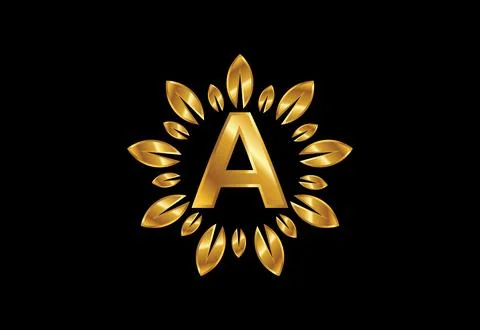 Initial A monogram letter alphabet with golden leaf wreath.Flower logo desi.. Stock Illustration