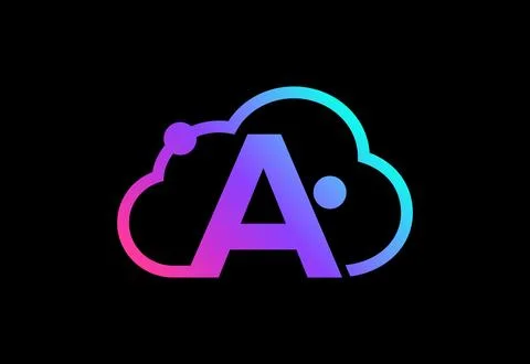 Initial A monogram letter with the cloud. Cloud computing service logo. Clo.. Stock Illustration