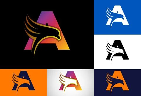 Initial A monogram letter with Eagle head negative space symbol. Creative E.. Stock Illustration