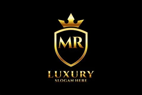 Initial MR elegant luxury monogram logo or badge template with scrolls and .. Stock Illustration