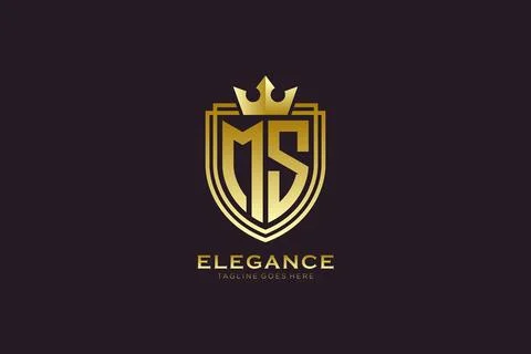 Initial MS elegant luxury monogram logo or badge template with scrolls and .. Stock Illustration