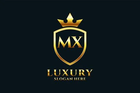 Initial MX elegant luxury monogram logo or badge template with scrolls and .. Stock Illustration