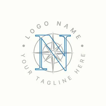 Initial N font Compass signpost adventure navigation place north west south east Stock Illustration