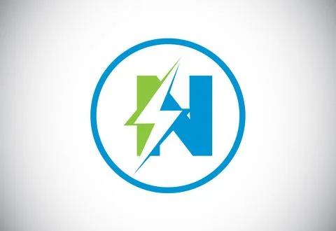 Initial N letter logo design with lighting thunder bolt. Electric bolt lett.. Stock Illustration