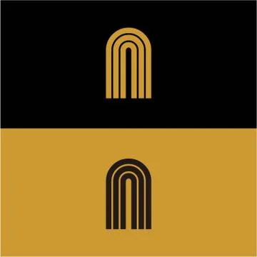 Initial N letter monogram linear pattern, gold and black parallel lines creat 스톡 일러스트
