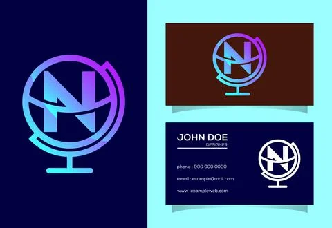 Initial N monogram alphabet with earth globe emblem. Globe logo design vect.. Stock Illustration