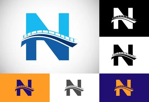 Initial N monogram letter alphabet with bridge sign. Abstract bridge logo d.. Ilustración de archivo