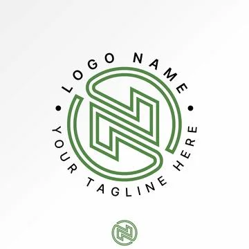 Initial N or Z two double lines font circle infinity monogram typography tech Stock Illustration
