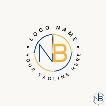 Initial NB sans serif font cut connect compass square line monogram typography Stock Illustration