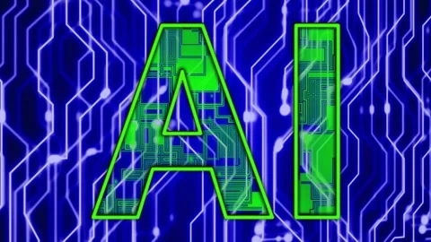 Initial neon pulse initiating AI letters pulsing, shifting fills and glowing Stock Footage 335465675
