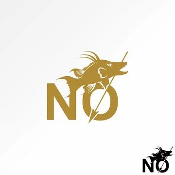 Initial NO font underwater fish with spear monogram typography sailor Illustrazione stock