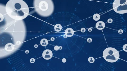 Initial node appearing left spawning avatars and drawing links on radial dial Stock Footage 331006139