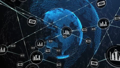 Initial node appearing over rotating globe, extending lines to devices, forming Video stock 311417104