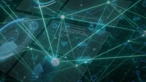 Initial node emergence starting glowing mesh, pulsing and aligning lines, Stock Footage 335761831