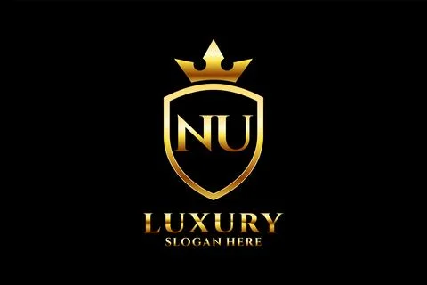 Initial NU elegant luxury monogram logo or badge template with scrolls and .. Stock Illustration