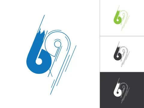 Initial Number 69 Logotype Sketch Concept in Vector Style Number Logo Design Stock Illustration