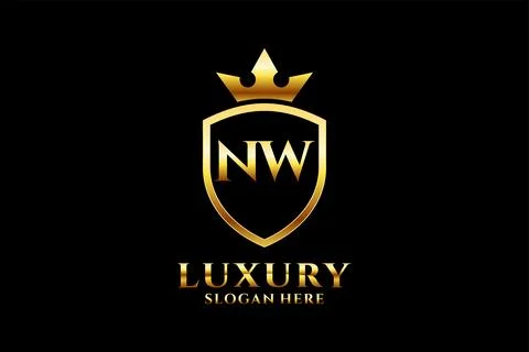 Initial NW elegant luxury monogram logo or badge template with scrolls and .. Stock Illustration