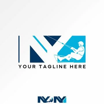 Initial NY connected with wake surf sport speed boat beach swimming sufrboard Stock Illustration
