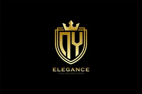 Initial NY elegant luxury monogram logo or badge template with scrolls and .. Stock Illustration