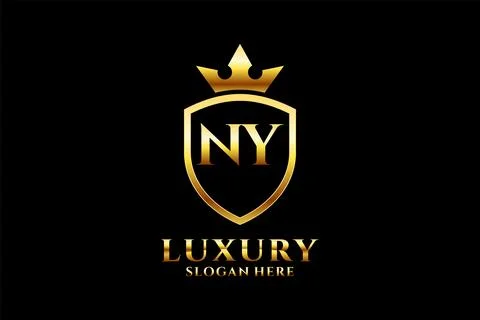 Initial NY elegant luxury monogram logo or badge template with scrolls and .. Stock Illustration