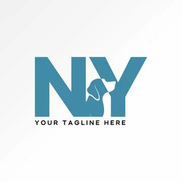 Initial NY font with dog side negative space pet puppy typography brand shop Stock Illustration
