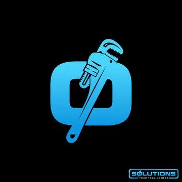 Initial O font with pipe wrench engineer service plumbing maintenance tools Stock Illustration