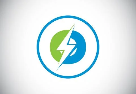 Initial O letter logo design with lighting thunder bolt. Electric bolt lett.. Stock Illustration