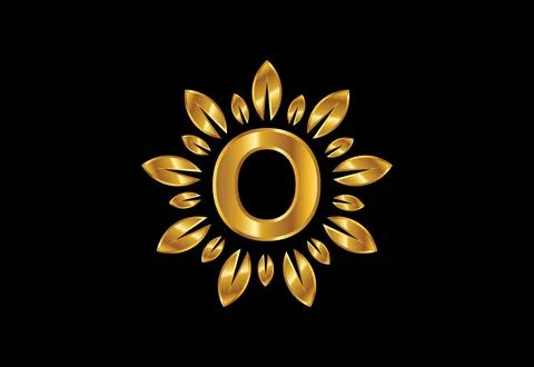Initial O monogram letter alphabet with golden leaf wreath.Flower logo desi.. Stock Illustration