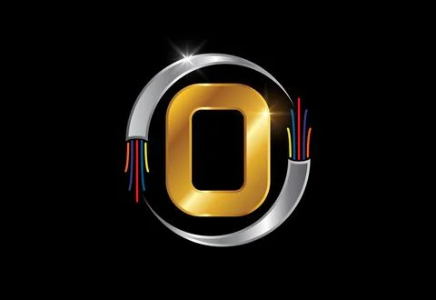 Initial O monogram letter alphabet with electric wire, optical fiber cable... Stock Illustration