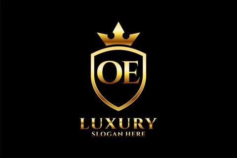 Initial OE elegant luxury monogram logo or badge template with scrolls and .. Stock Illustration