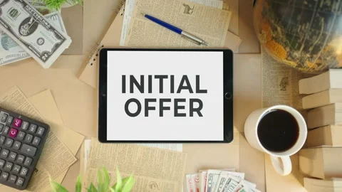 INITIAL OFFER DISPLAYING ON FINANCE TABLET SCREEN Video stock 308090673