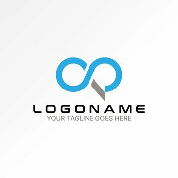 Initial OP CP CC QC font circle connected infinity to monogram typography tech Stock Illustration