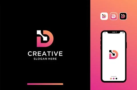 Initial or letter d logo design combine with data conection shape. Stock Illustration