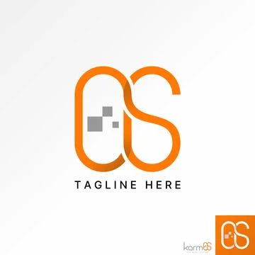 Initial OS cut line art font connect square tech monogram typography branding Stock Illustration