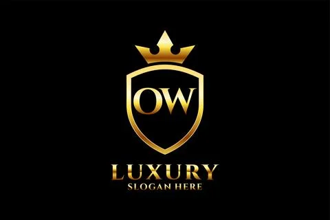 Initial OW elegant luxury monogram logo or badge template with scrolls and .. Stock Illustration