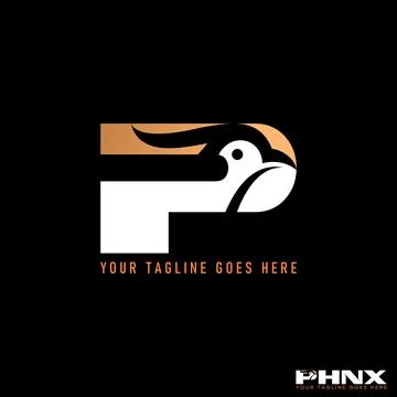 Initial P font and phoenix head falcon hawk animal eagle predator power wild Illustrazione stock