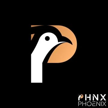 Initial P font and phoenix head animal falcon hawk eagle predator power wild Stock Illustration
