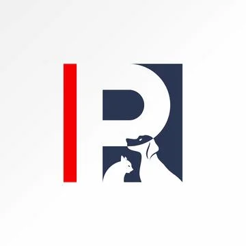 Initial P font block negative space animal dog and cat pet clinic shop puppy Stock Illustration