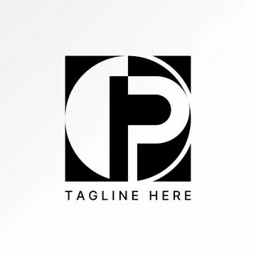 Initial P font square circle negative space pattern monogram typography brand Illustrazione stock