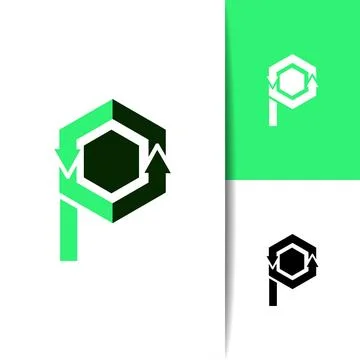 Initial P Hexagon Arrow Icon Stock Illustration