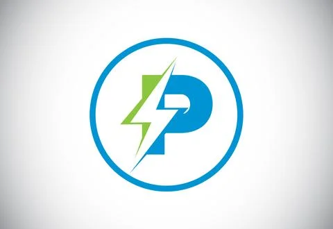 Initial P letter logo design with lighting thunder bolt. Electric bolt lett.. Stock Illustration
