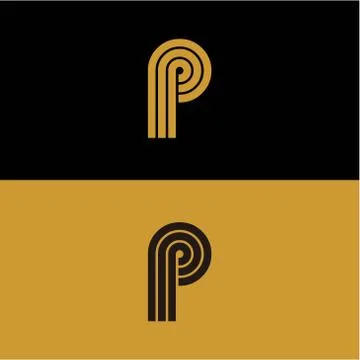 Initial P letter monogram linear pattern, gold and black parallel lines creat Stock Illustration