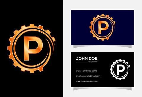 Initial P monogram alphabet in a gear spiral. Gear engineer logo design. Lo.. Stock Illustration