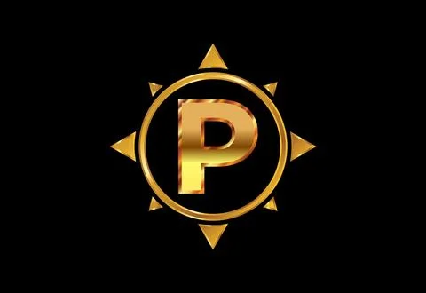 Initial P monogram letter alphabet in a compass. Compass logo sign symbol. .. Stock Illustration