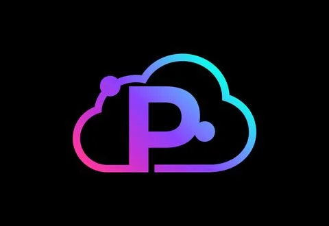 Initial P monogram letter with the cloud. Cloud computing service logo. Clo.. Illustrazione stock