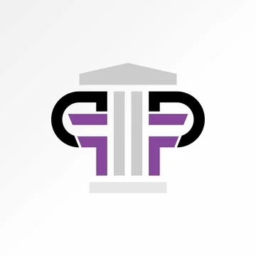 Initial P or PP font with building pillar law legality to firm justice office Ilustración de archivo