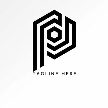 Initial P, PD, PC font line haxagon cutting monogram typography studio brand Stock Illustration